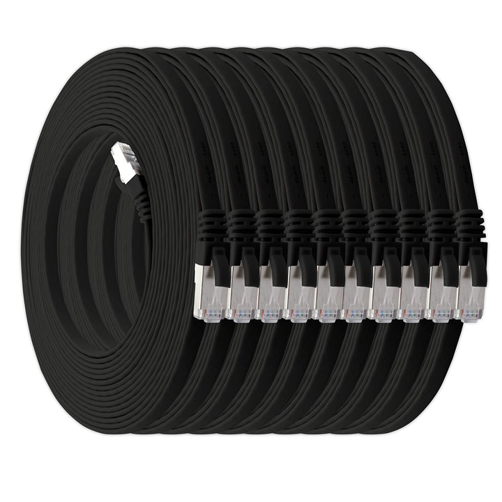 5m - schwarz - 10 Stück Cat7 Flachkabel Netzwerkkabel Cat 7 Rohkabel Gigabit Lan (10Gbit/s) Flachban