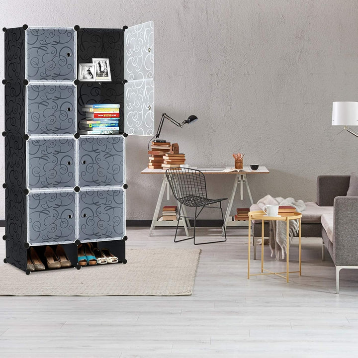 YUENFONG Kleiderschrank Regalsystem aus 8 Würfeln PP Material, Garderobenschrank mit Türen, Schuhsch