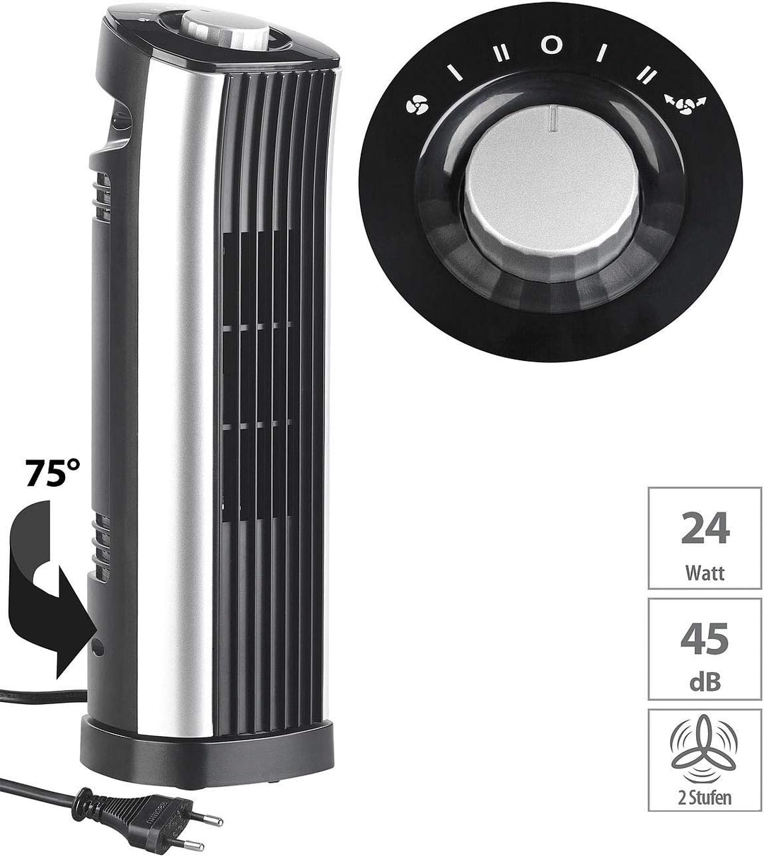 Sichler Haushaltsgeräte Tisch Ventilatoren: Tisch-Säulenventilator mit 75°-Oszillation, 2 Stufen, 24
