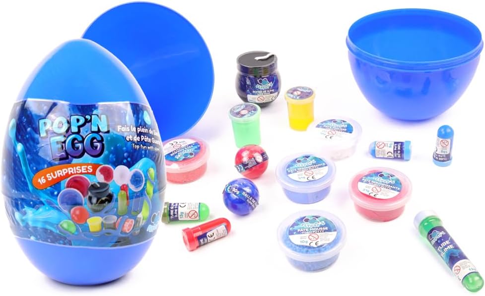 FLYPOP'S - Gefülltes Ei - Schleim - 035630 - Blau - Kunststoff - Überraschung - Kinderspielzeug - Ge