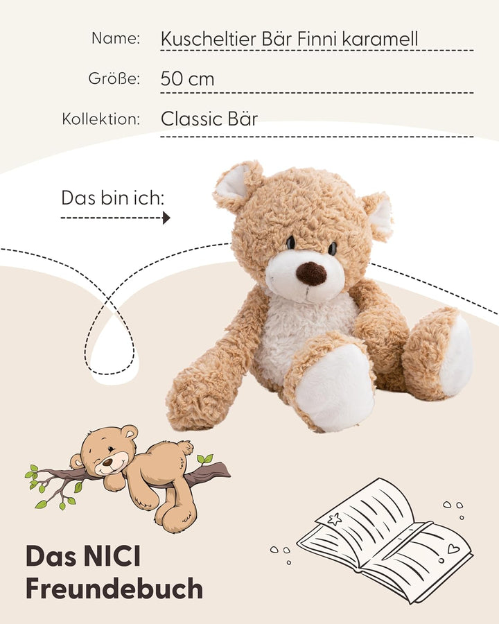 NICI Kuscheltier Bär Finni 50cm - karamell - 62962 | Stofftier aus weichem Plüsch, niedliches Plüsch