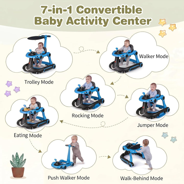 LIFEZEAL Lauflernwagen mit Sonnenschirm, 6-in-1 Lauflernhilfe Gehhilfe Baby mit Licht, Musik, Spiele