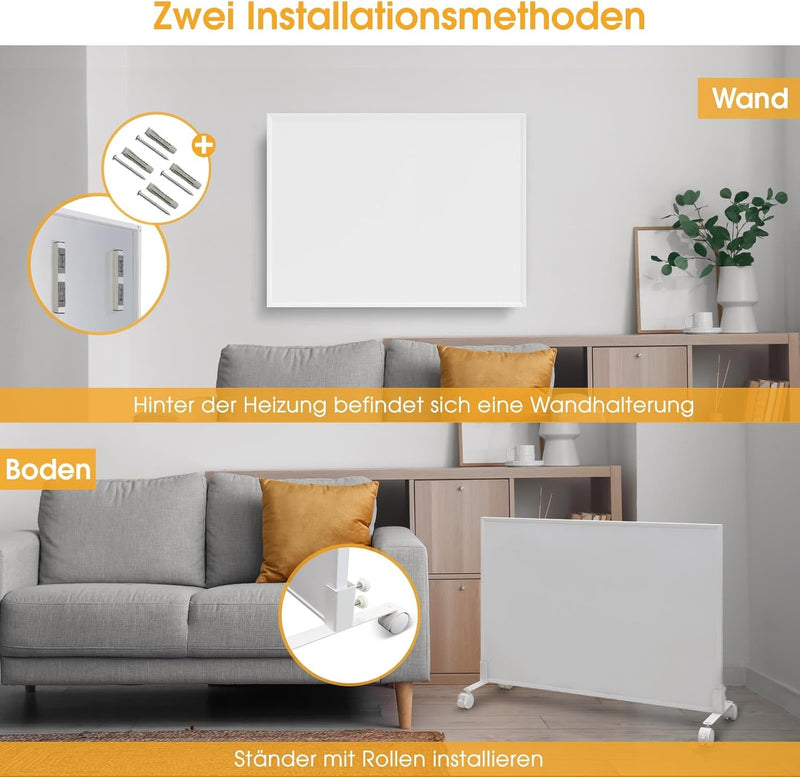Infrarotheizung mit Thermostat - App Steuerung & Fernbedienung - 900 Watt - Elektroheizkörper - Infr