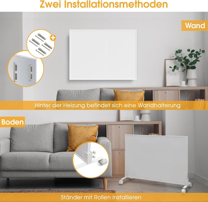 Infrarotheizung mit Thermostat Fernbedienung - 580 Watt - Elektroheizkörper - Infrarot Wandheizung H