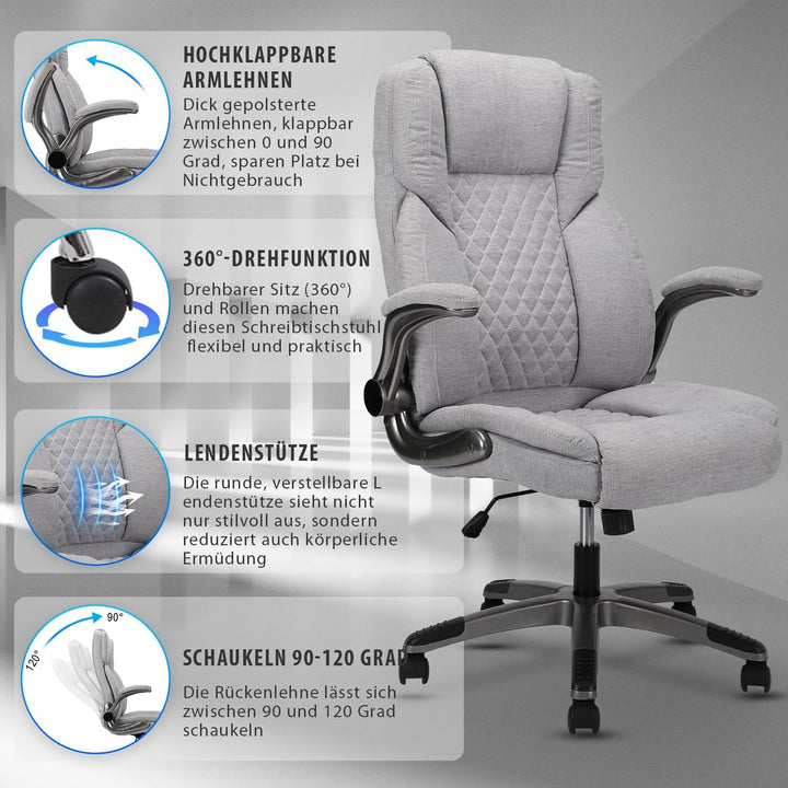 Bosmiller Bürostuhl Ergonomischer Chefsessel Bürostuhl 200 kg, Verstellbarer Rückenlehne, Hochklappb