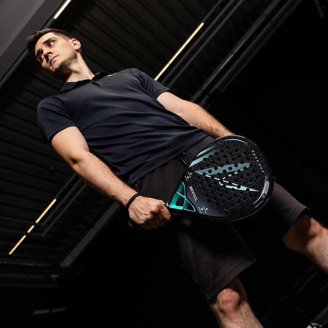 Padelschläger Zone One aus Carbonfaser - 100% Carbon-Rahmen, Soft-Eva-Kern, 365 g, Tropfenform, raue
