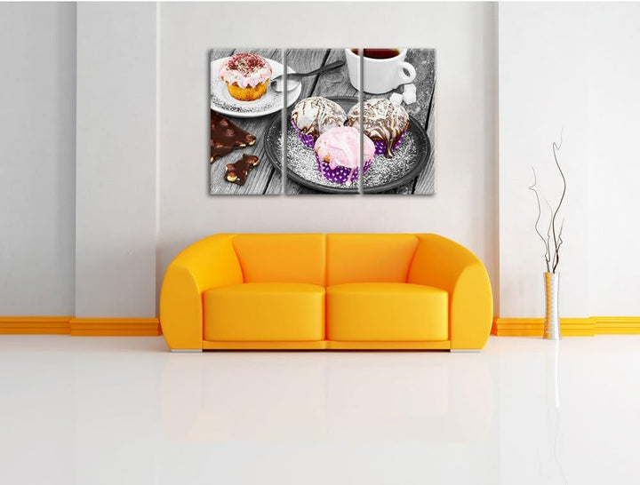 Pixxprint Köstliche Cupcakes als Leinwandbild/Grösse: 3 Teilig (120x80) cm/Wandbild/Kunstdruck/ferti