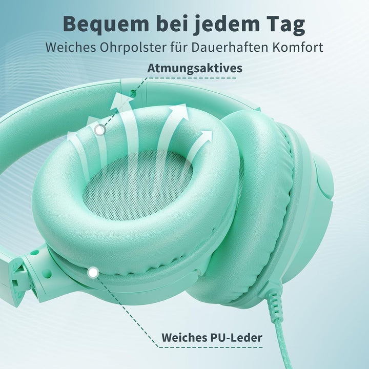 Kopfhörer mit Kabel und Mikrofon, Over-Ear Kabelkopfhörer mit 3,5mm Klinkenstecker, Faltbar Kabelgeb