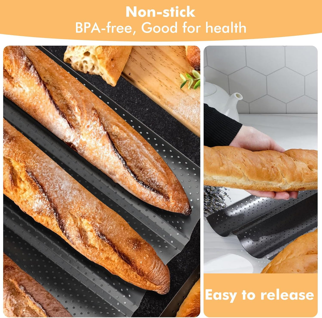 MXTIMWAN Baguette Backform, Backblech für Baguette Backform für 4 Baguettes, Baguetteform Baguette-B