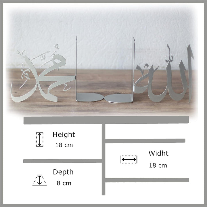 IWA Concept | Allah (SWT) und Mohammad (PBUH) Metall-Buchstütze | Heimdekorationen für Ramadan-Gesch