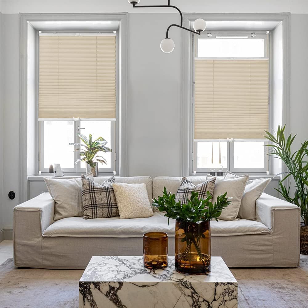 OBdeco Plissee Rollo Klemmfix ohner Bohren lichtdurchlässig Crushed Optik Faltrollo für Fenster und