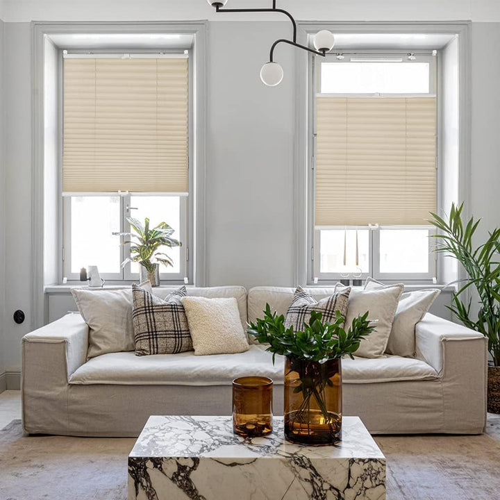 OBdeco Plissee Rollo Klemmfix ohner Bohren lichtdurchlässig Crushed Optik Faltrollo für Fenster und