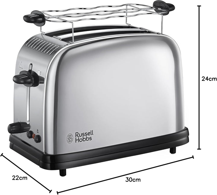 Russell Hobbs Toaster [für 2 Scheiben] Victory Edelstahl (extra breite Toastschlitze, inkl. Brötchen