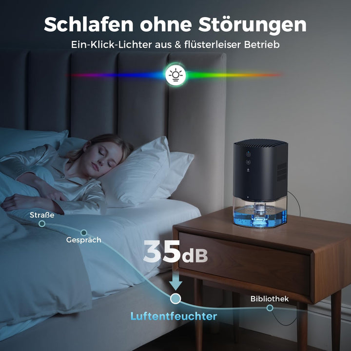 AROEVE Luftentfeuchter 990ml, Kleiner Elektrischer Raumentfeuchter | 7-Farben-Licht, Auto-Abschaltun