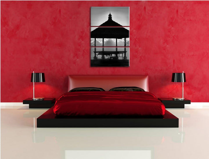 Pixxprint Pagode in Bali im Sonnenuntergang als Leinwandbild/Grösse: 3 Teilig (120x80) cm/Wandbild/K