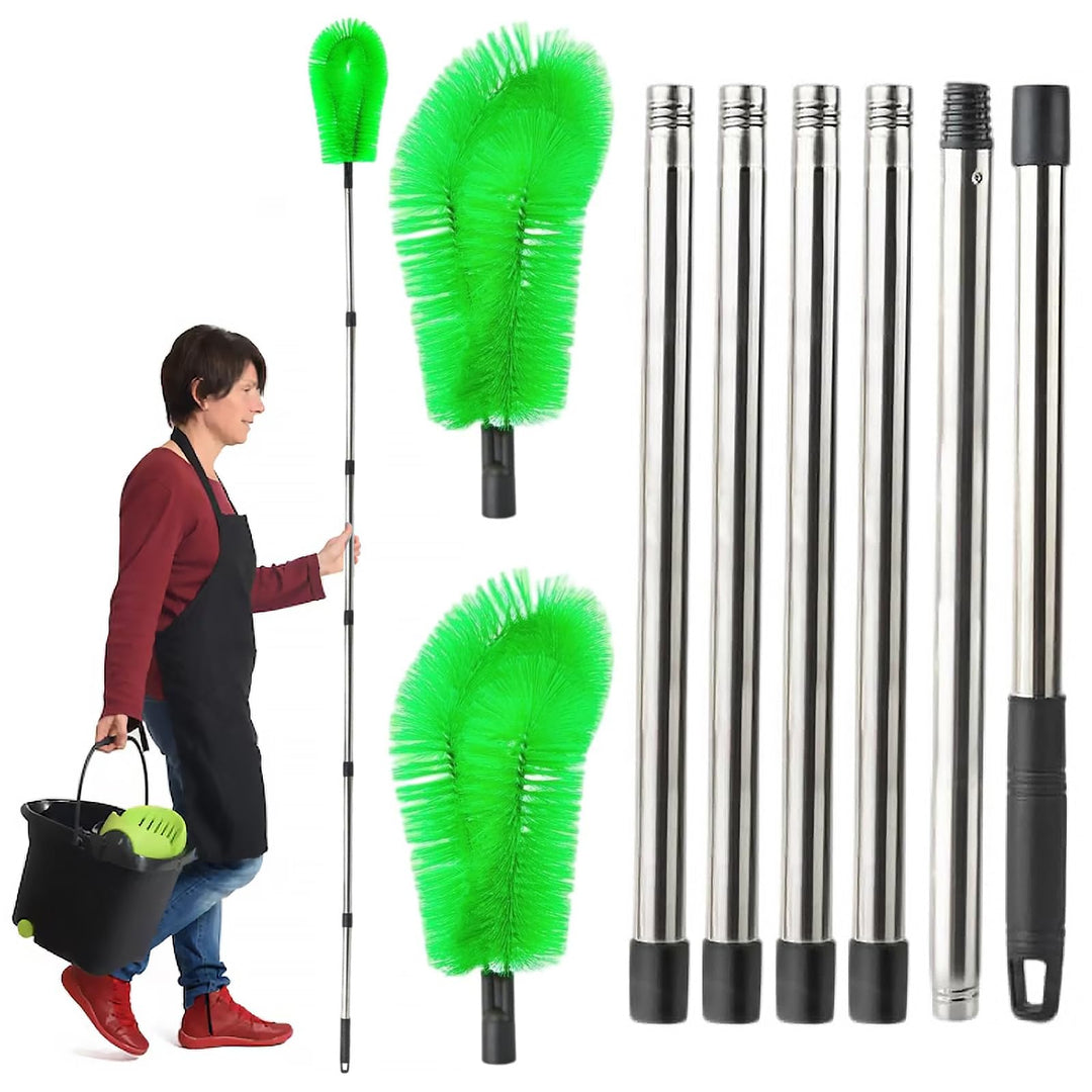 Dachrinnenbürste, Dachrinnenreiniger mit 6 Pcs Abnehmbaren Teleskopgriffen Und 2 Pcs Grüne Bürstenkö