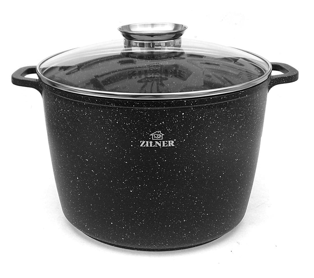 Zilner Topf 6,2 L - Robuster Kochtopf mit Deckel mit Aroma-Knopf - Marmorbeschichtung - für alle Her