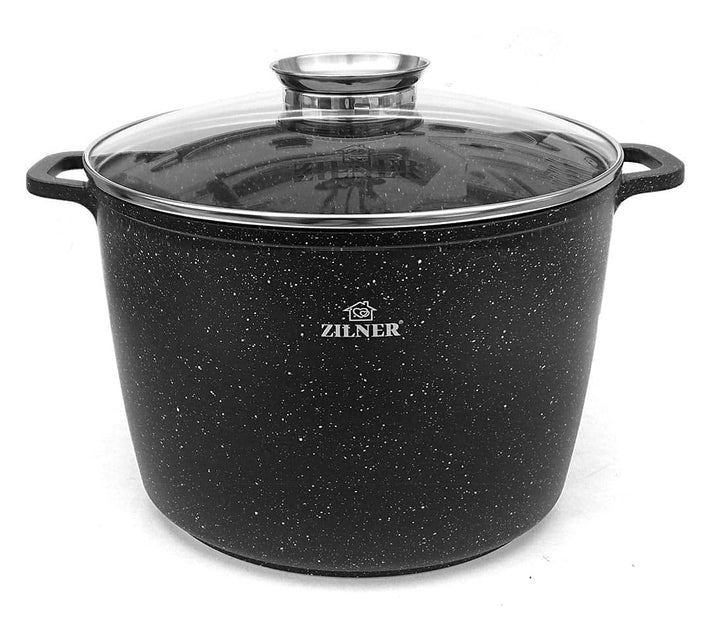 Zilner Topf 6,2 L - Robuster Kochtopf mit Deckel mit Aroma-Knopf - Marmorbeschichtung - für alle Her
