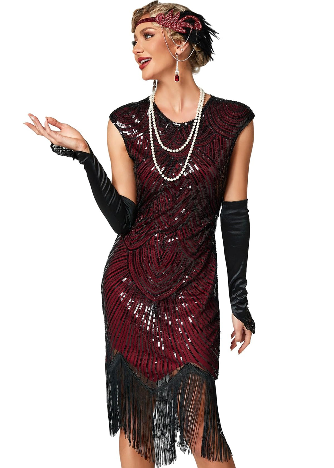 Damen Kleid voller Pailletten 20er Stil Runder Ausschnitt Inspiriert von Great Gatsby Kostüm Kleid S
