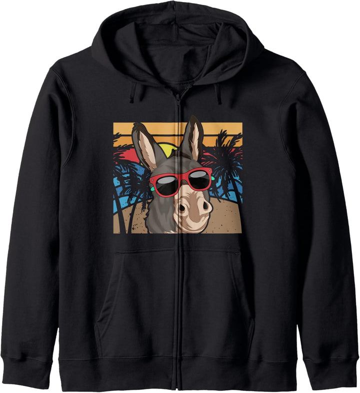 Cooles Bauernhof Tier Tropische Palmen Sonnenbrille Esel Kapuzenjacke
