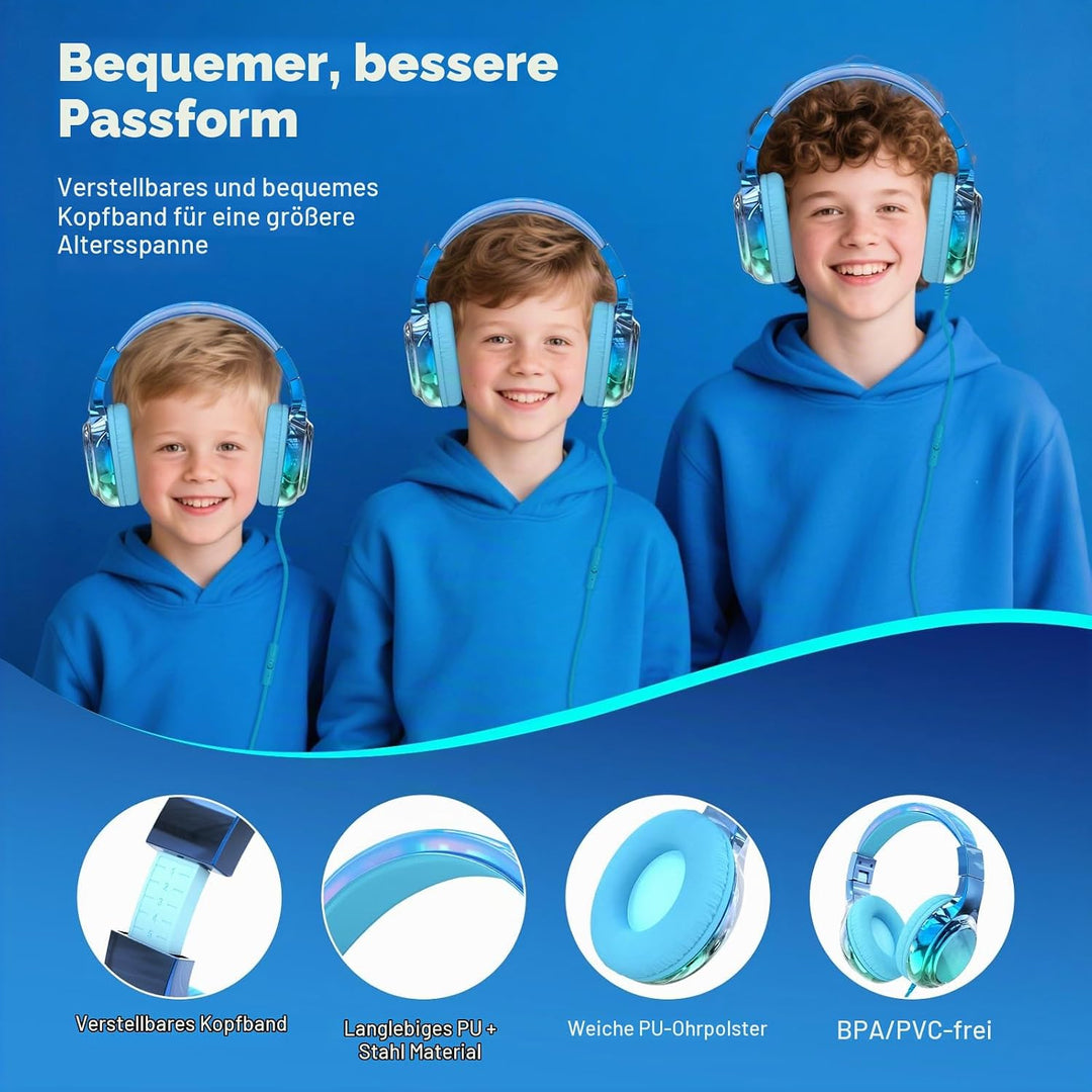 JYPS Kinder Kopfhörer,Kopfhörer Kinder mit Kabel,85/94 dB Volume Limit,Faltbare Kopfhörer für Mädche