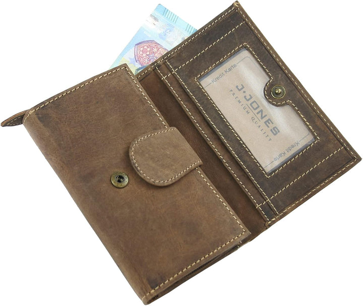 WILD THINGS ONLY !!! Grosse Damen Geldbörse aus Antik-Leder mit vielen Fächern - Motiv-Prägung - Far