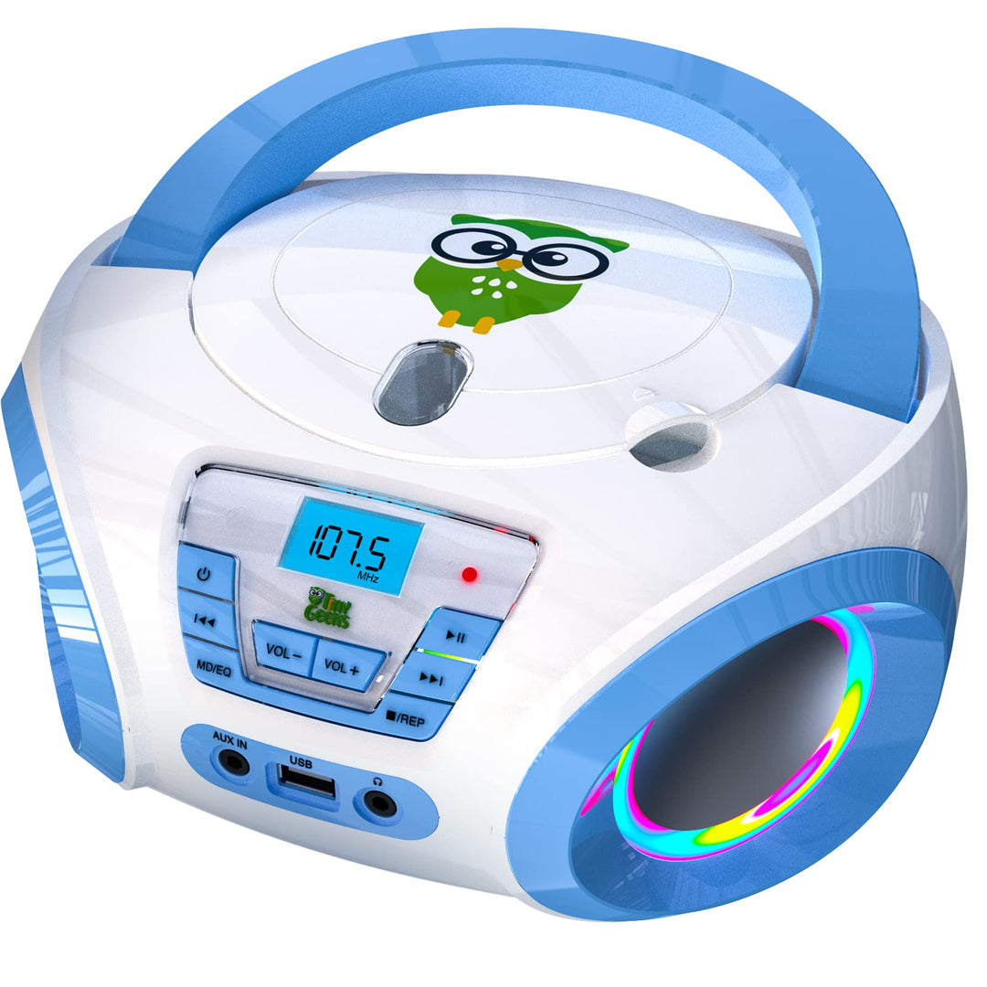 Tinygeeks Tunes Kids CD Player für Kinder - NEU 2024 - UKW-Radio - Inklusive Batterien - Blau - Boom
