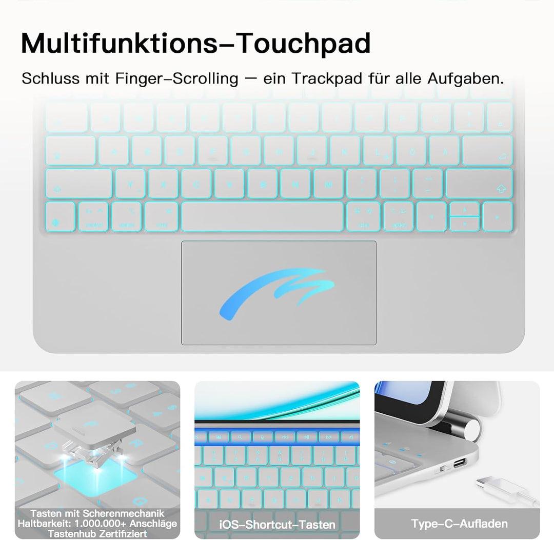 RAYMCRAFT für iPad Air 13 Zoll Hülle mit Tastatur (M4/M3/M2) & iPad Pro 12,9" (6./5./4./3. Gen.) Mag