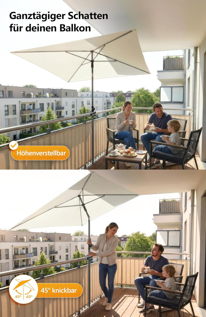 4smile Sonnenschirm Balkon im Set – Sonnenschirm rechteckig 210×140 cm, UV 50+ Sonnenschutz Balkon,