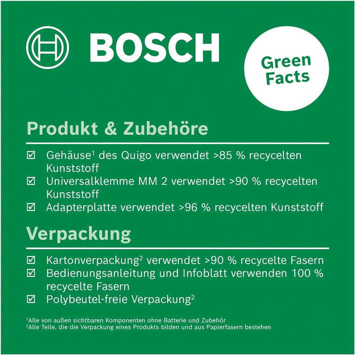 Bosch Kreuzlinienlaser Quigo mit Universalklemme MM 2 (einfaches und präzises Ausrichten mit flexibl