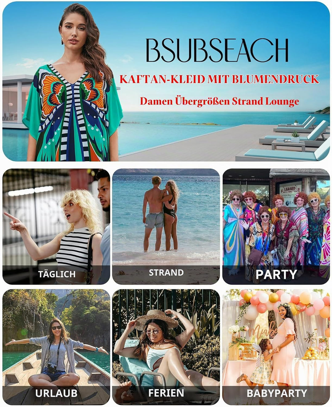 Bsubseach Lose Kaftan Kleider für Frauen Kurzarm Badeanzug Cover Up Casual Urlaub Outfits Grün Blau,