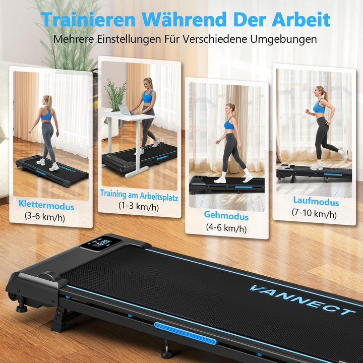 Walking Pad, VANNECT Laufband für Zuhause mit Steigung, 1-10 km/h Walking Machine mit LED-Anzeige, F