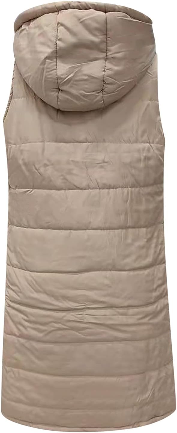 Duohropke Steppweste Damen Lang mit Kapuze Elegant Übergangsjacke Damenwesten Longweste Steppjacke P