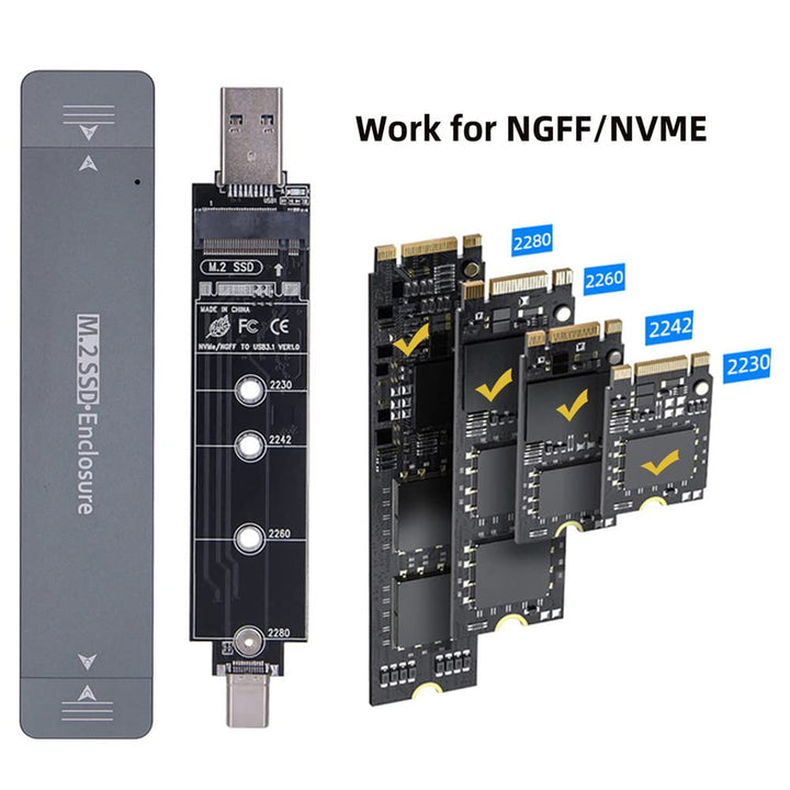 Cablecc Combo Typ-C & USB 3.0 zu NVME M-Key M.2 NGFF SATA SSD PCBA Gehäuse 2280/2242/2230mm Adapter