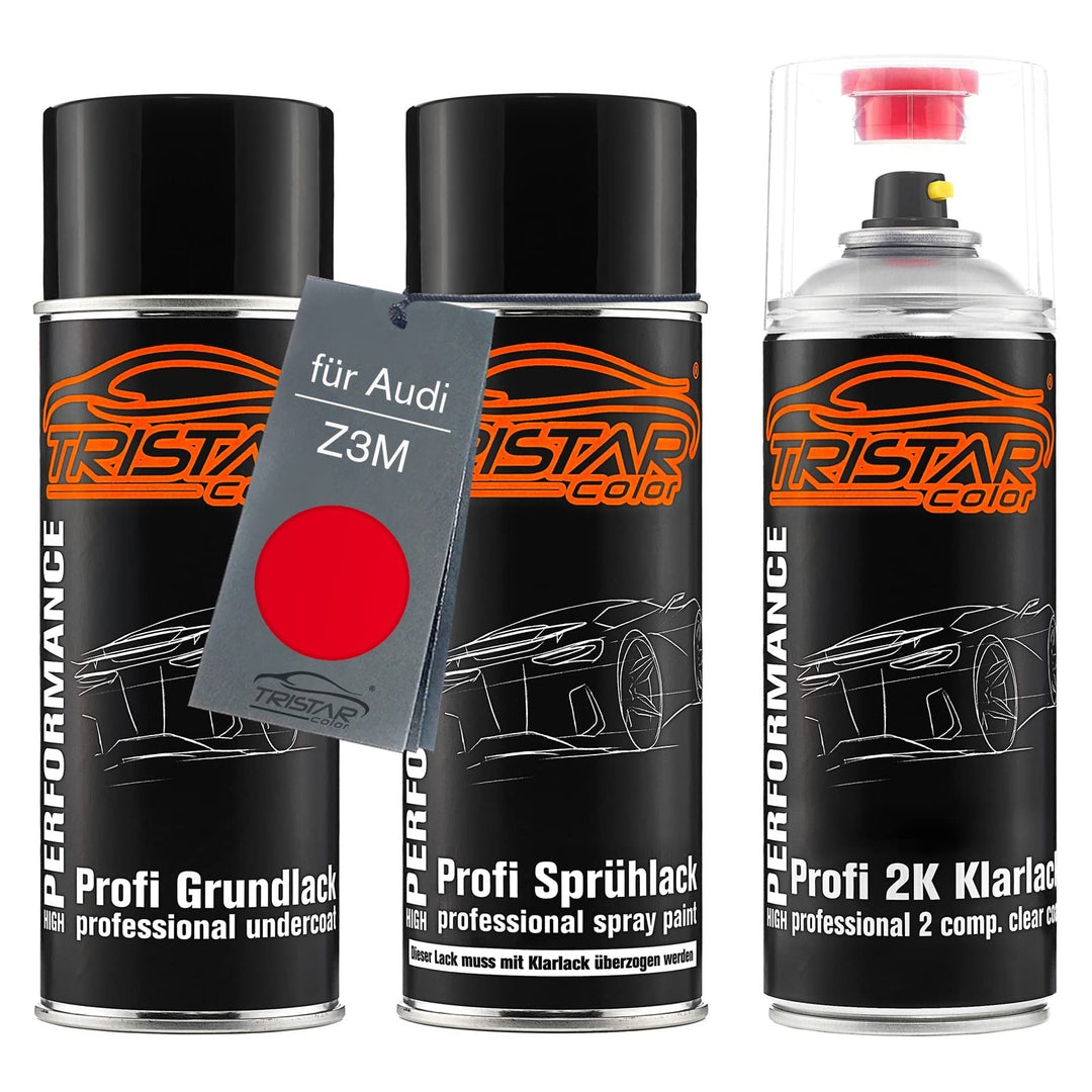 Autolack 2K Spraydosen Set für Audi Z3M Misanorot Perl/Misano Red Perl Grundlack Basislack 2 Kompone