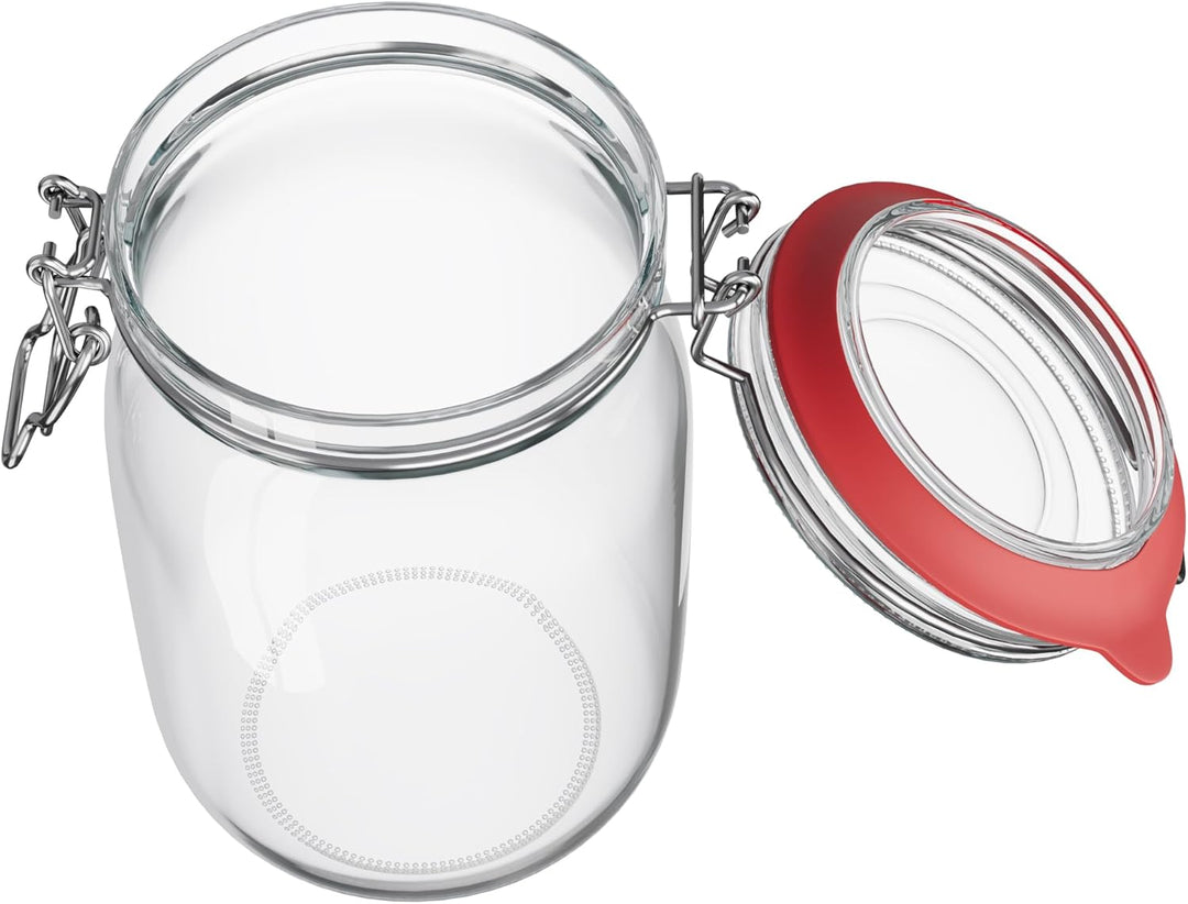 WELLGRO 3x Einmachgläser mit Bügelverschluss rund 1140ml, Fermentierglas, Vorratsgläser mit Deckel -