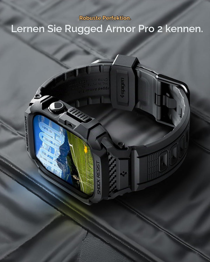 Spigen Rugged Armor Pro 2 Hülle mit Band für Apple Watch 11/10 46mm | TPU-Unibody-Hülle mit Armband,