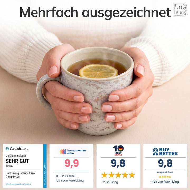 Steingut Kaffeetassen 6 Personen Ibiza TESTSIEGER, Traumhaftes Mediterranes Steingut Tassen Set, Sty