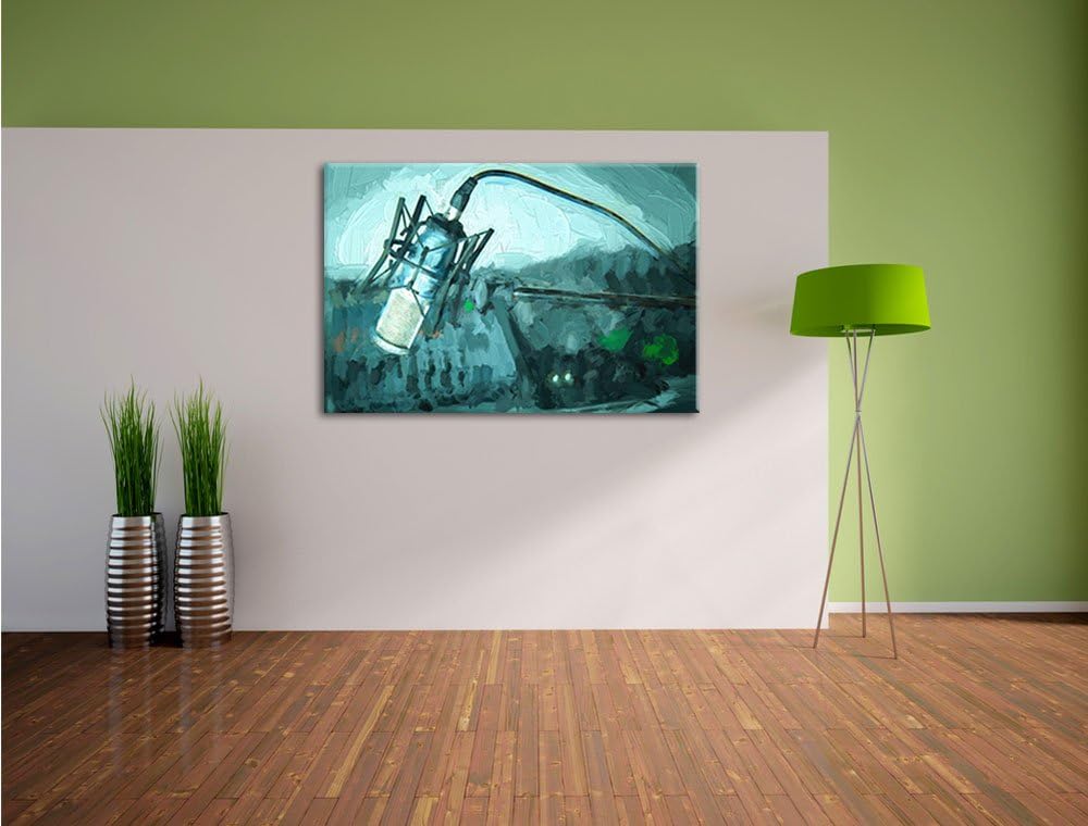 Pixxprint Mikrofon mit Musikanlagen Pinsel Effekt, Format: 100x70 auf Leinwand, 100x70