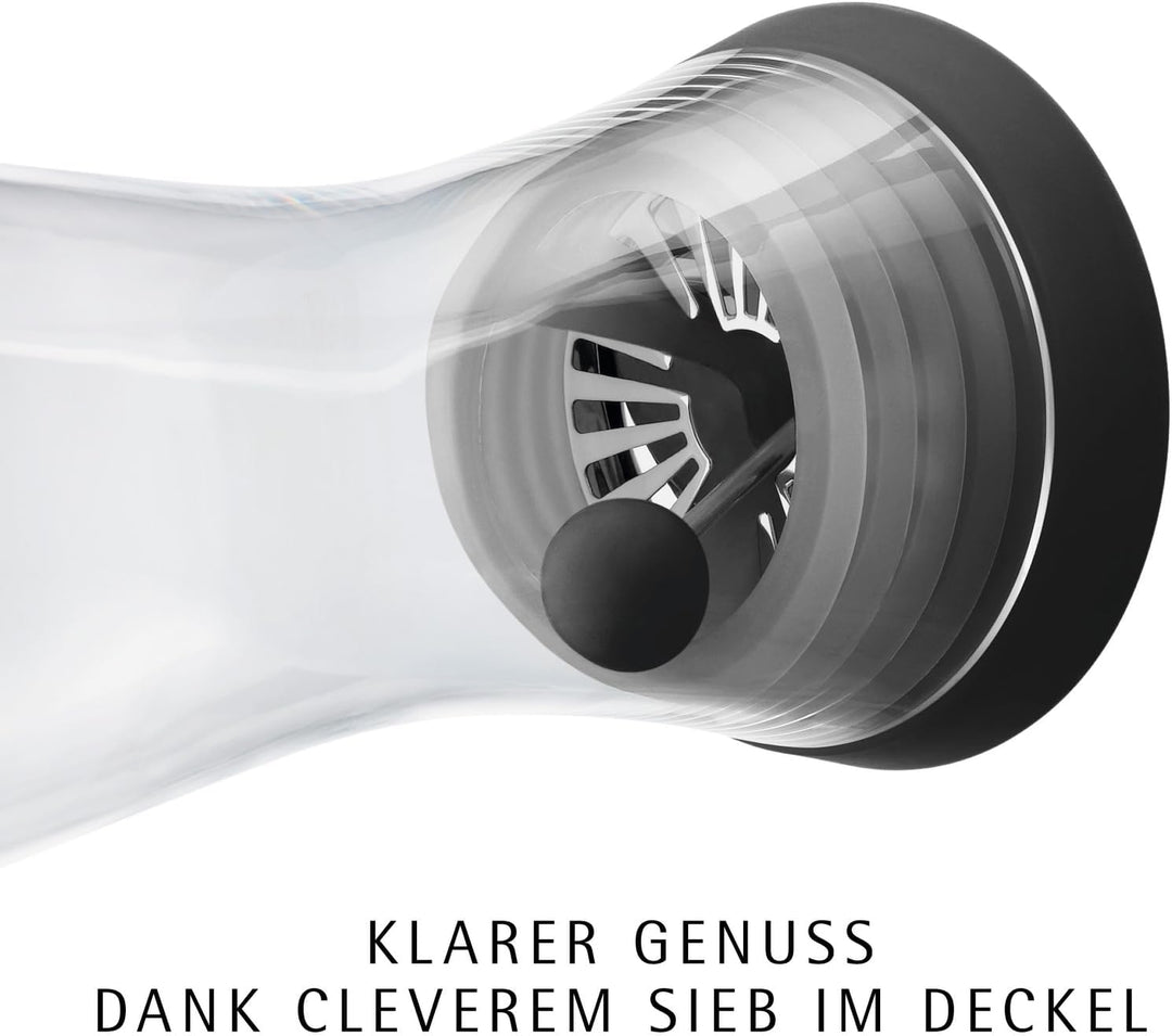 WMF Basic Wasserkaraffe mit Reinigungsbürste, Glas-Karaffe 1l, Silikondeckel, CloseUp-Verschluss, mi