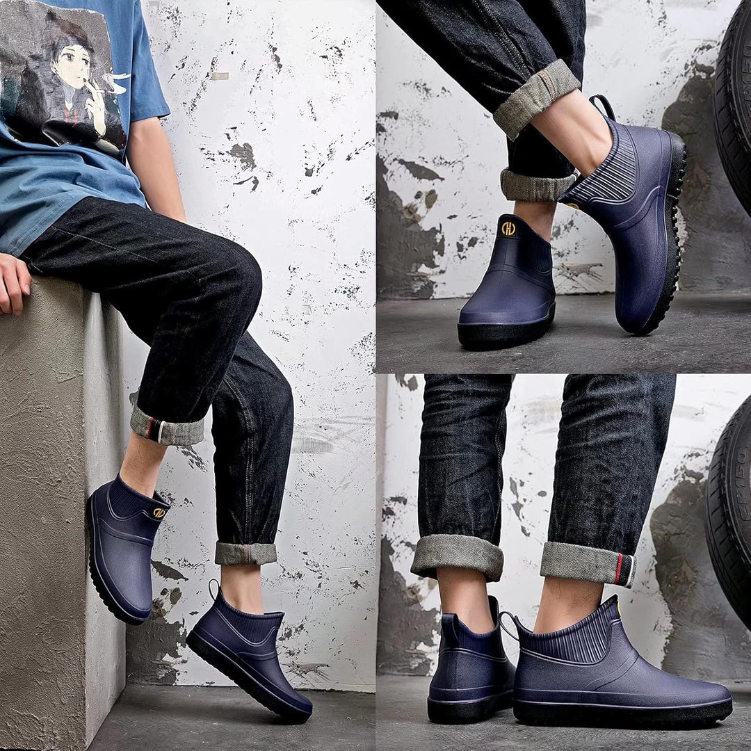 GURGER Herren Gummistiefel Kurz Wasserdicht Rutschfest Stadt Regenstiefel 41 EU Navy Blau A1, 41 EU