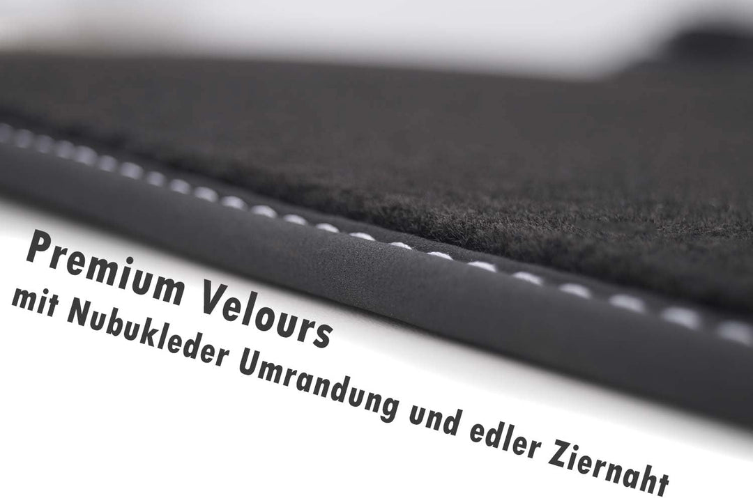 Fussmatten Tesla Model 3 Velours Original Qualität Autoteppich (Ziernaht Silber) Matten Set Automatt
