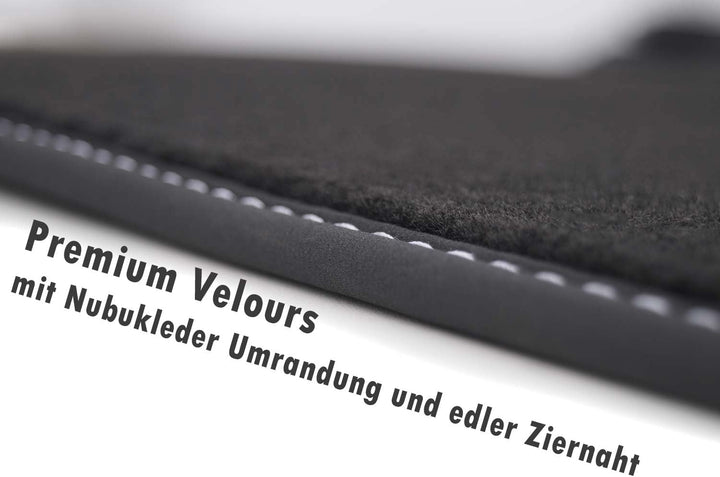 Fussmatten Tesla Model 3 Velours Original Qualität Autoteppich (Ziernaht Silber) Matten Set Automatt