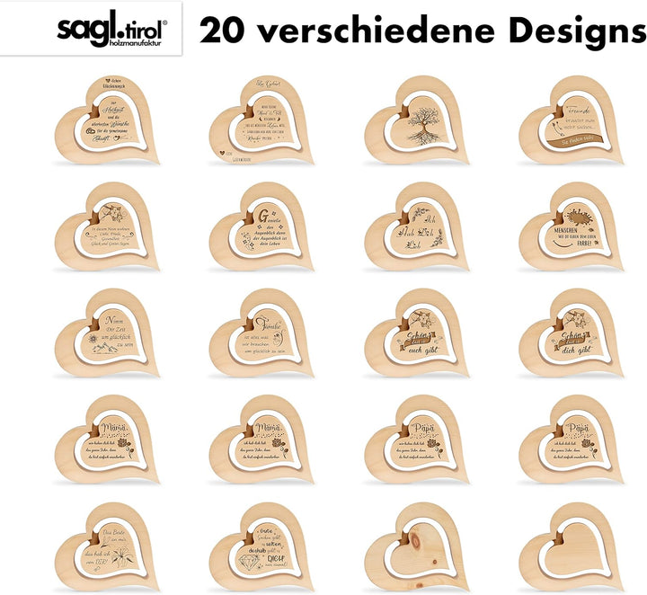 sagl.tirol Herz aus Zirbenholz mit schwebendem innen Herz und Rosen Gravur [100% Naturprodukt] Vater