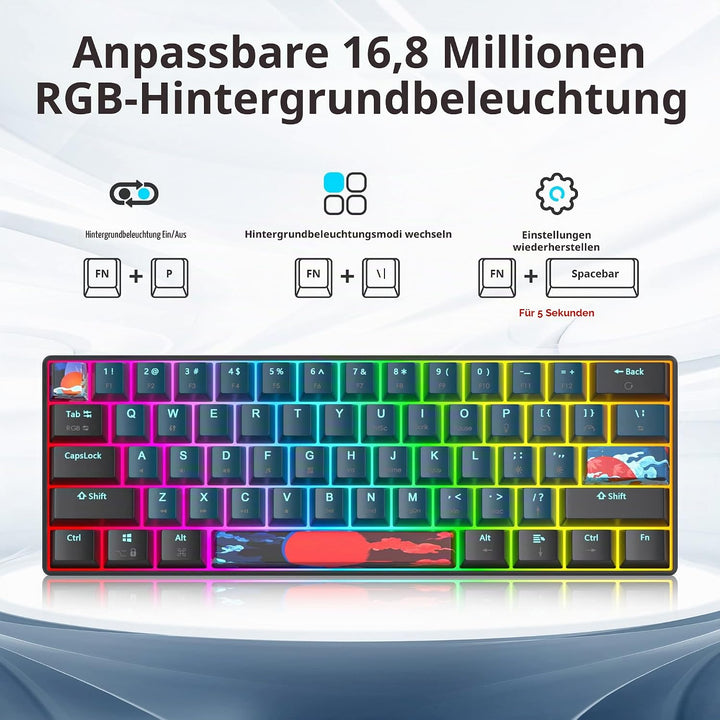 SOLIDEE mechanische gaming tastatur 60 prozent,61 Tasten kompakte mechanische tastatur RGB Hintergru