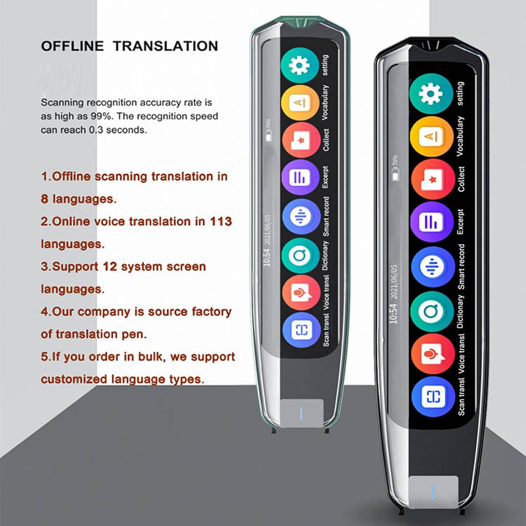 Smart Voice Translator Pen Unterstützt 8 Sprachen Offline-Übersetzung, 113 Sprachen Übersetzergerät,