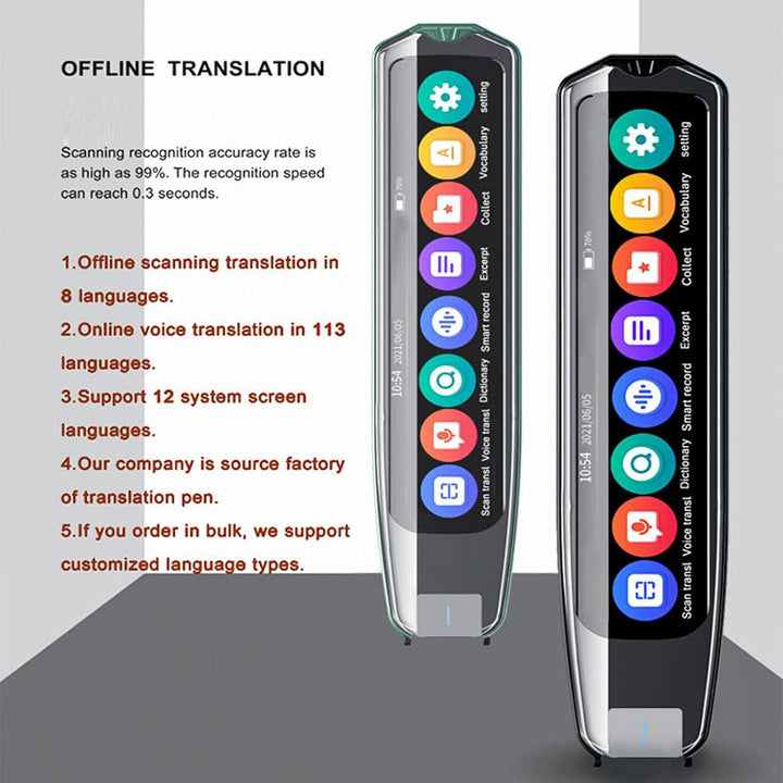 Smart Voice Translator Pen Unterstützt 8 Sprachen Offline-Übersetzung, 113 Sprachen Übersetzergerät,