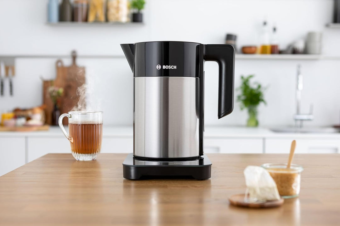 Bosch kabelloser Wasserkocher TWK7203, Abschaltautomatik, Überhitzungsschutz, 7 Temperatureinstellun