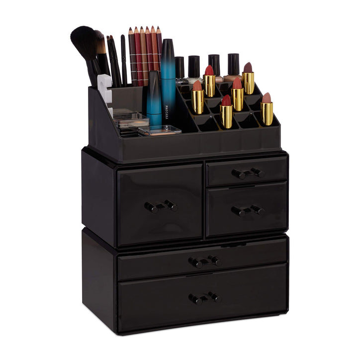 Relaxdays Make Up Organizer mit 21 Fächern, Kosmetik Tower für Lippenstift, Nagellack, Acryl Make Up