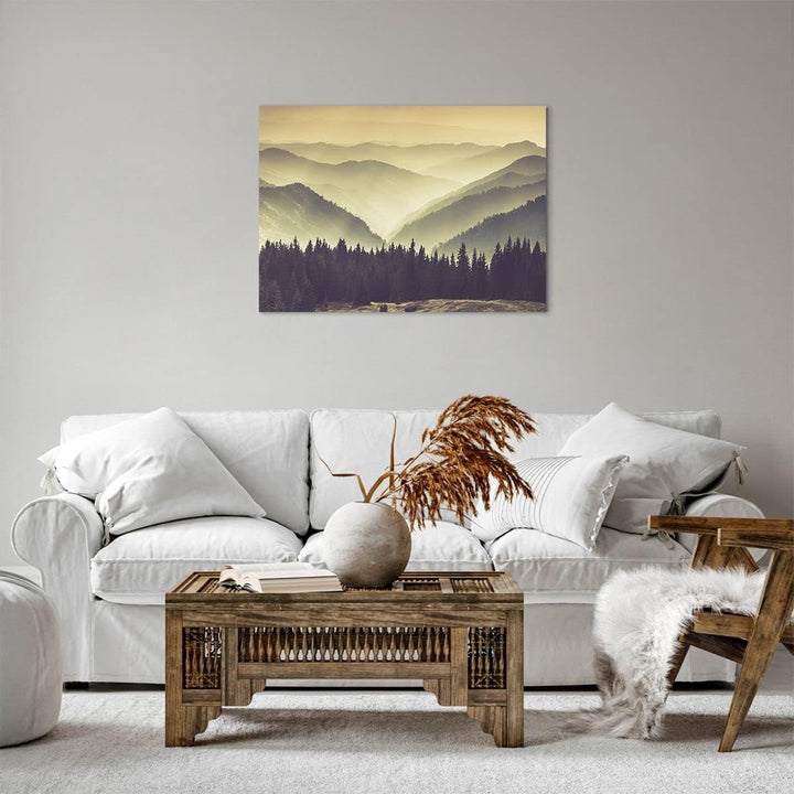 Bilder auf Leinwand Berge Wald Natur Leinwandbild mit Rahmen 70x50cm Wandbilder Dekoration Wohnzimme